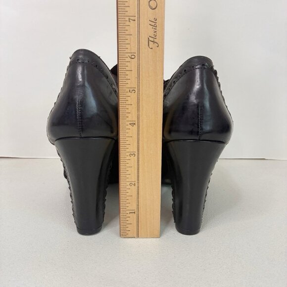 Gianni Bini Oxford Heels Womens 8.5 Black Leather Suede Ribbon Tie Whimsey Goth - Picture 8 of 10